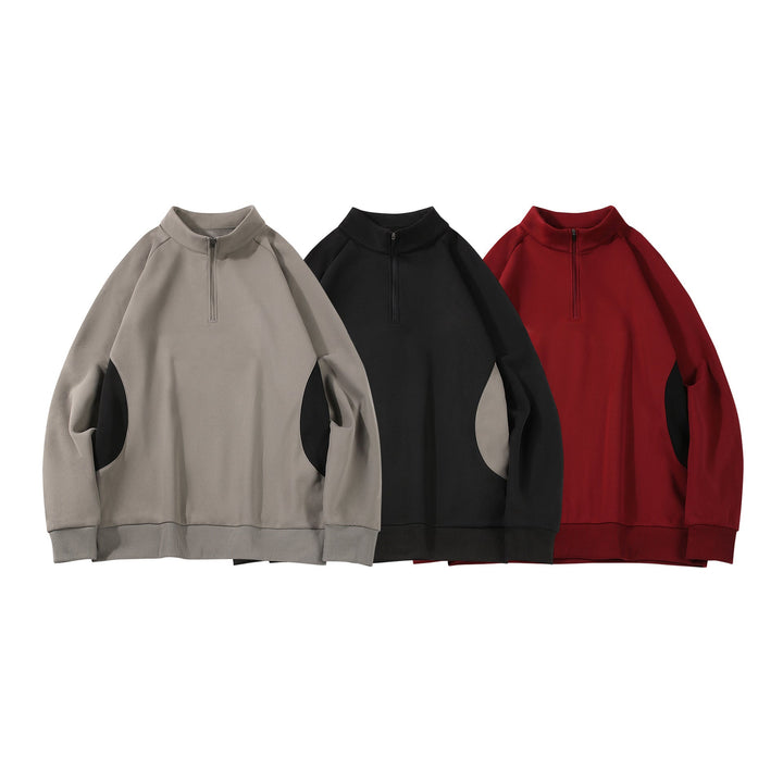 Herren Halbzip‑Bluza mit Stehkragen und kontrastseitigen Einsätzen