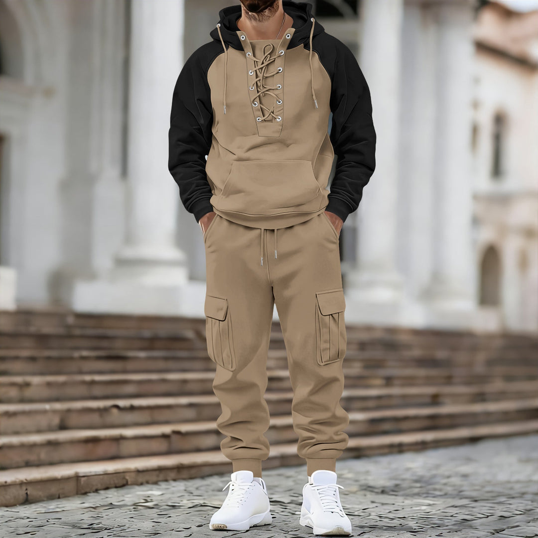 Męska z kapturem bluza z przód laced listwa, raglanowy Rękawy, i kieszeń kangurka