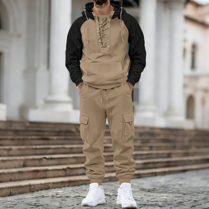 Męska z kapturem bluza z przód laced listwa, raglanowy Rękawy, i kieszeń kangurka