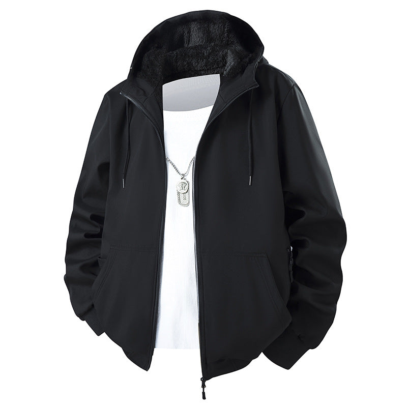 Herren Kapuzenjacke mit Teddyfutter, windabweisendem Außenstoff und geradem Schnitt