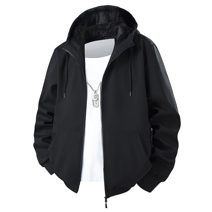 Herren Kapuzenjacke mit Teddyfutter, windabweisendem Außenstoff und geradem Schnitt