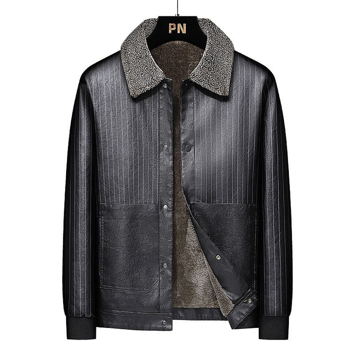 Męski Imitacja skóry Blouson z Sherpa Kołnierz, Ciepły Teddy Podszewka i Pinstripe Detal