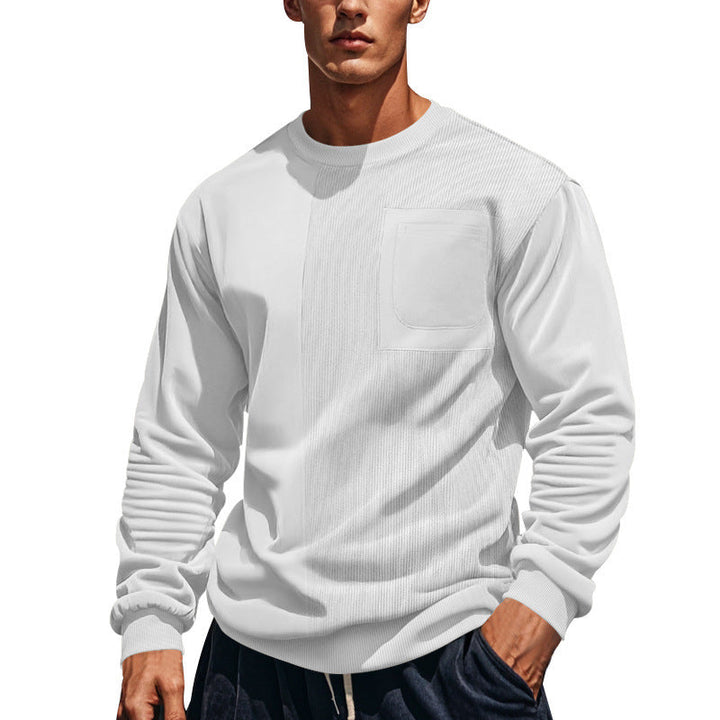 Męska strukturalny okrągły dekolt bluza z klatka piersiowa kieszeń i asymmetrical rib panel