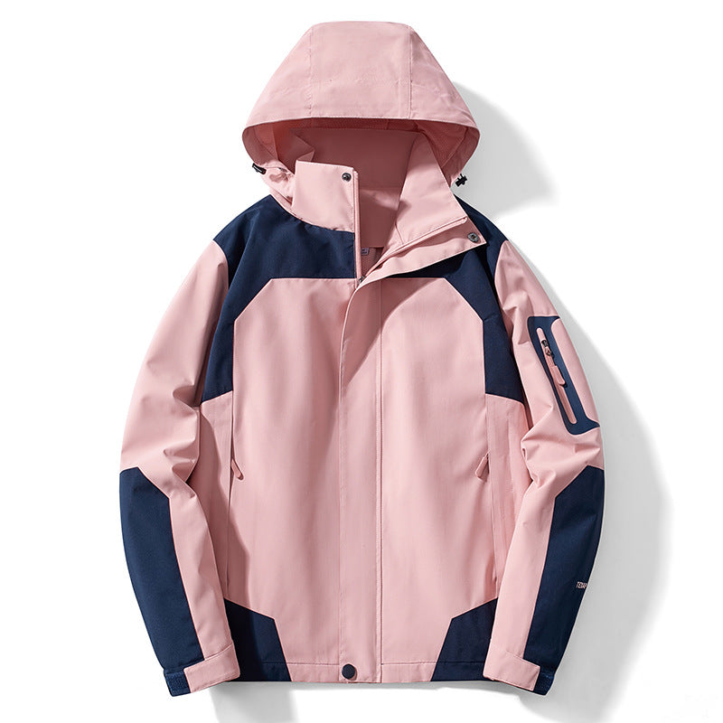 Męska technical softshell kapturemed kurtka z kontrastowy panels i zamkiemed rękaw kieszenią