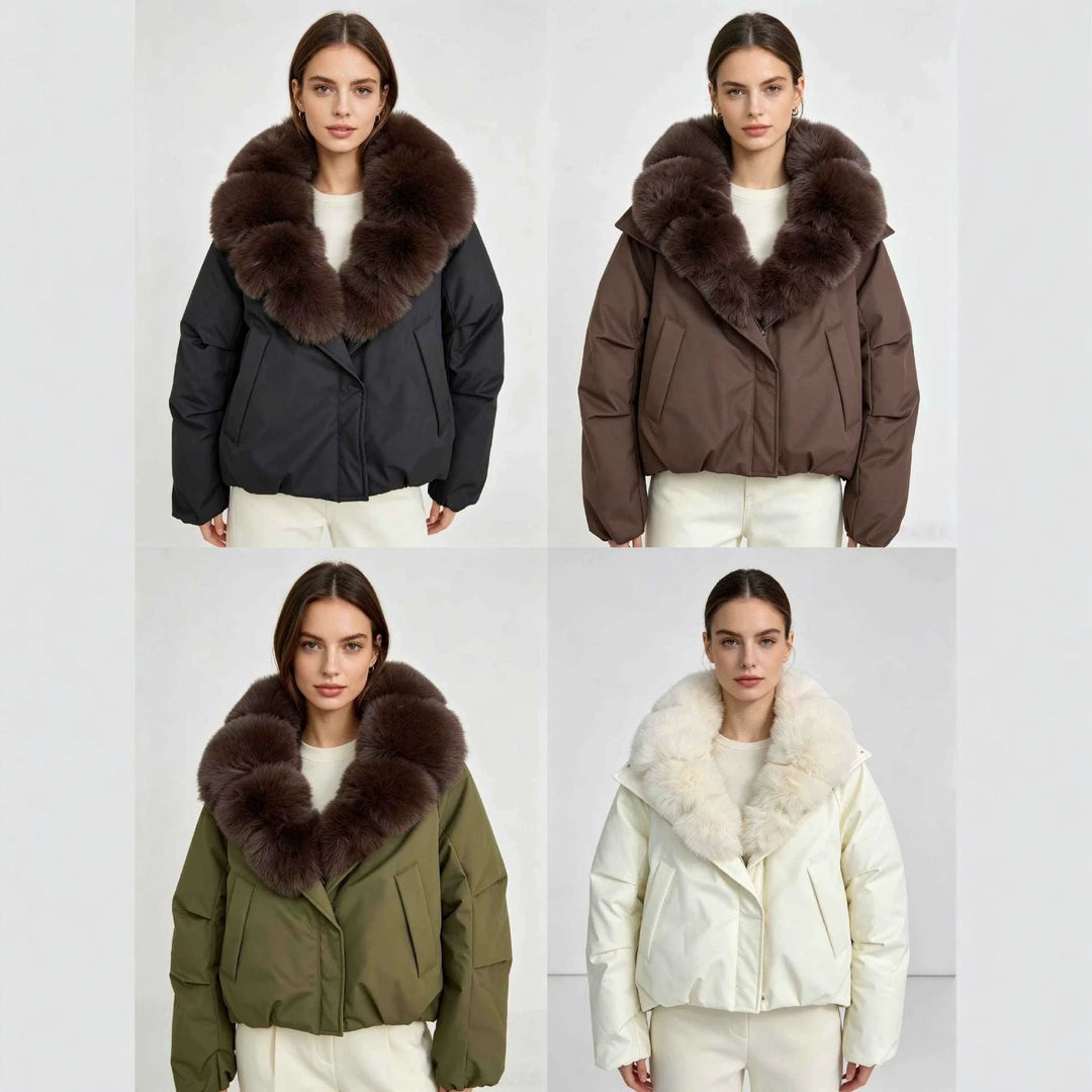 Damska krótka parka z extra voluminous fur kołnierzem i windproof termiczna lining Lumaza