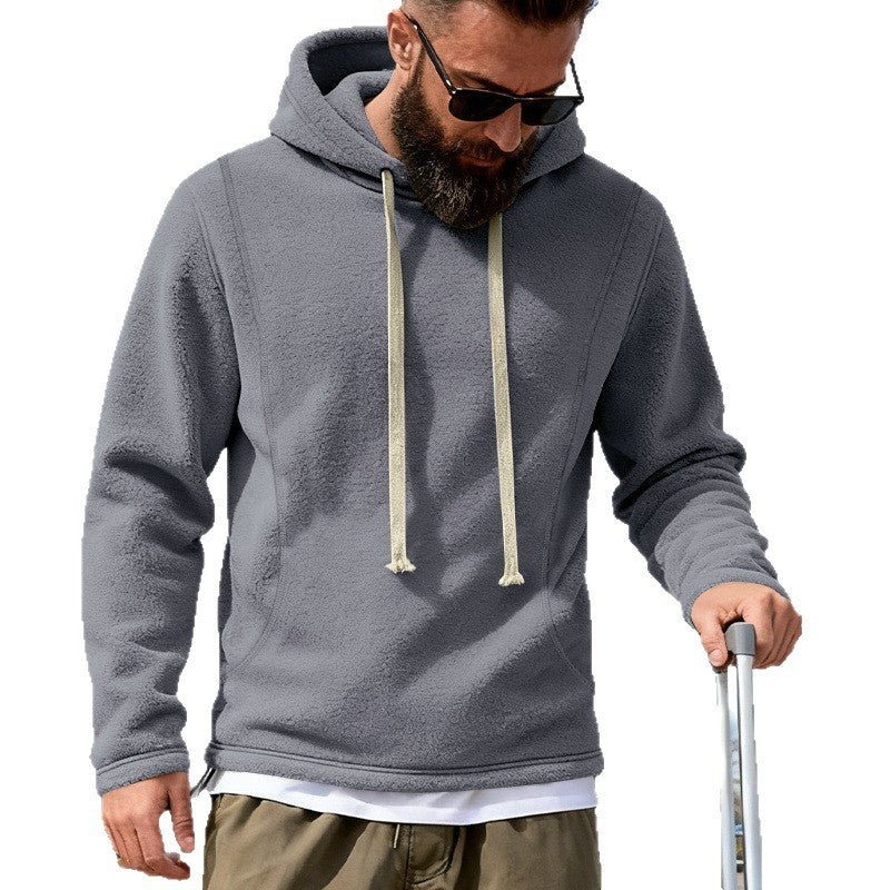Męska polar bluza z kapturem z teddy tekstura, kaptur, i luźny krój