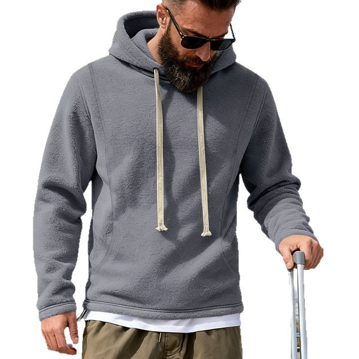 Męska polar bluza z kapturem z teddy tekstura, kaptur, i luźny krój