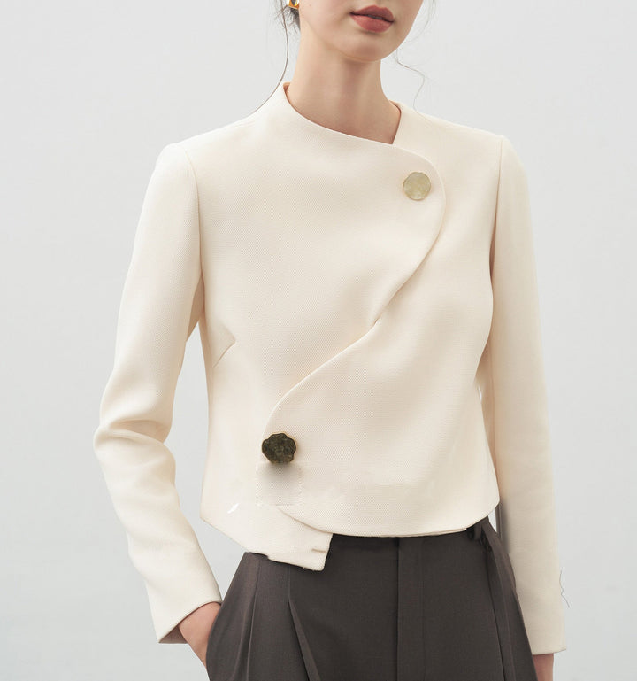 Damska elegancka krótka marynarka kurtka z asymmetric cut Lumaza