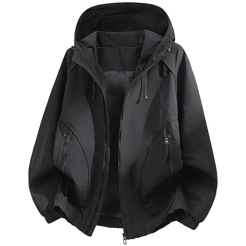 Męska kapturemed utility softshell kurtka z Oversize krój, zamkiem kieszeniami i elastycznym dołem