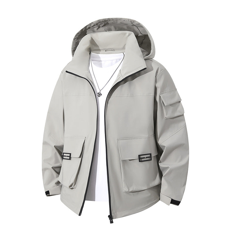Męska Technical utility kapturemed kurtka z Multiple kieszeniami z patkami i Wwd-Resistant softshell