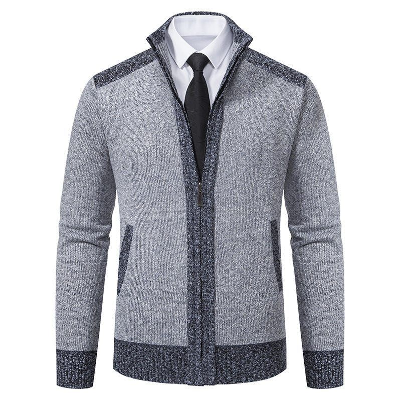 Męski Knit Zamek Kurtka z Stójka i Kontrastowy Trims