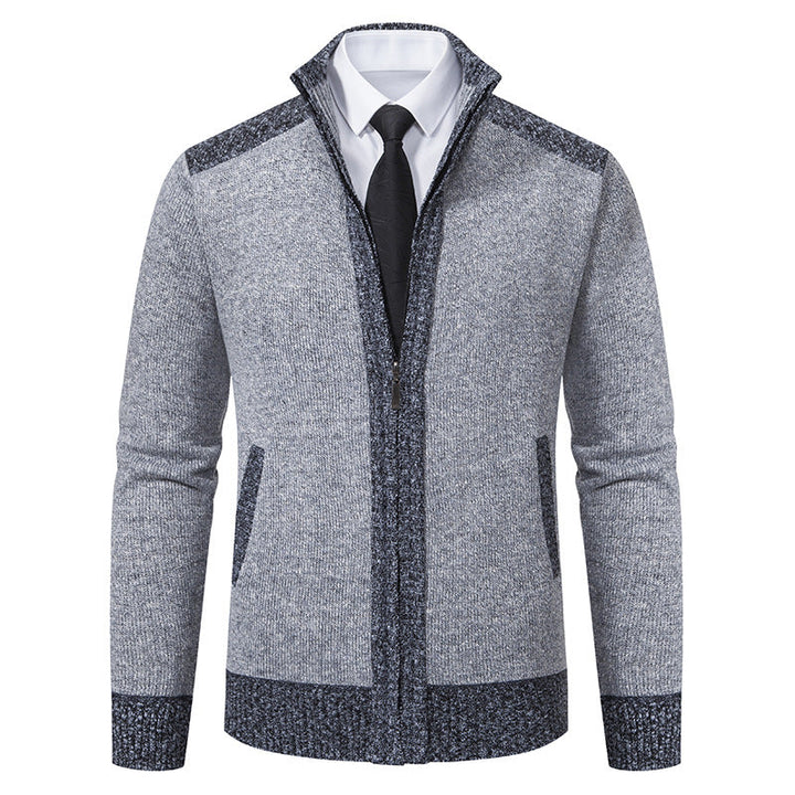 Męski Knit Zamek Kurtka z Stójka i Kontrastowy Trims