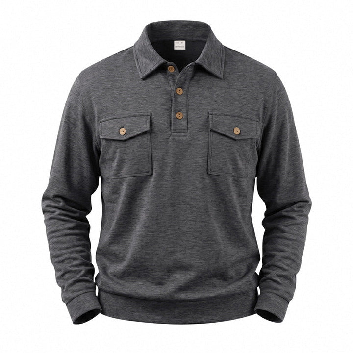 Męska Długa Rękaw Polo Bluza z Patch Kieszenie na piersi