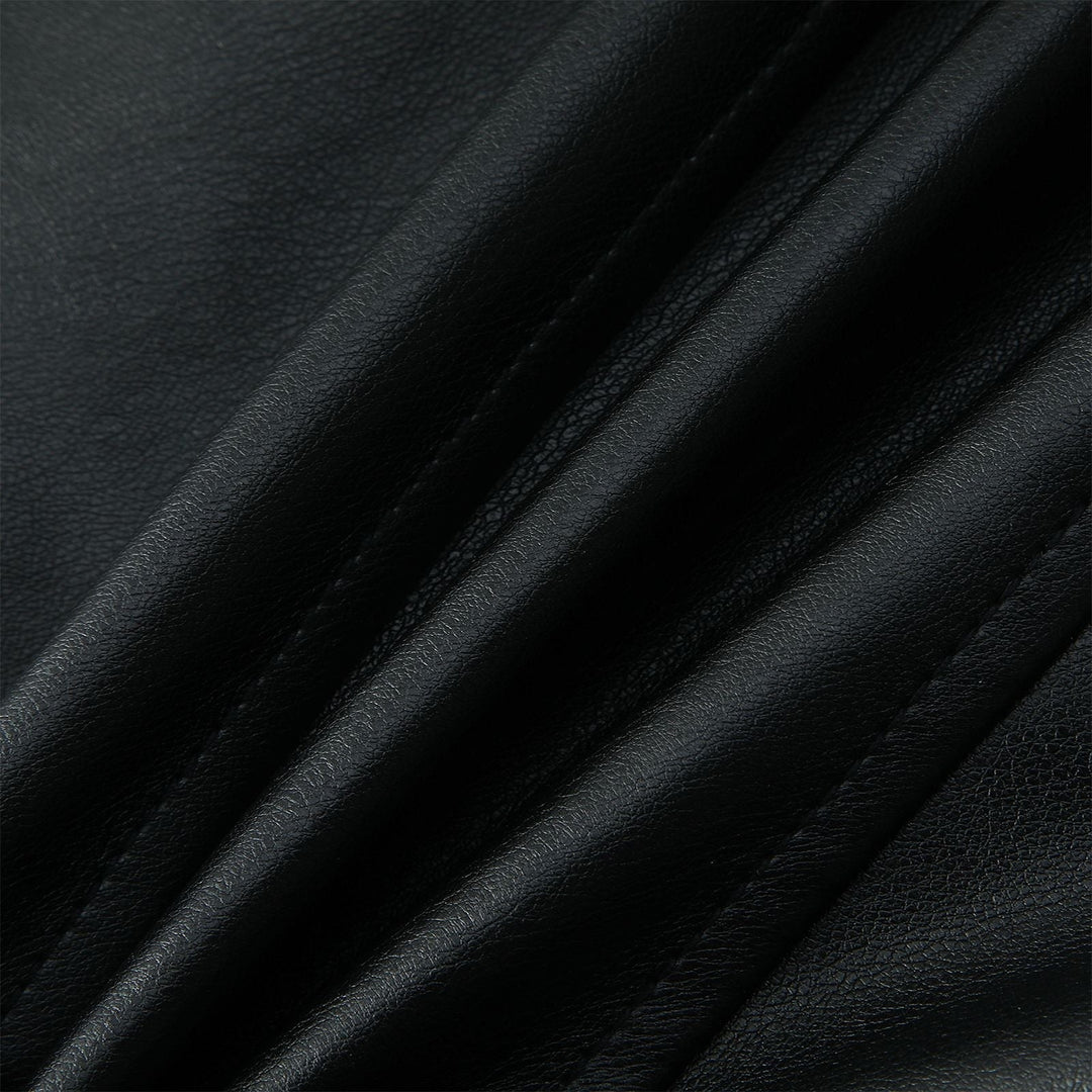 Damska motorcycle biker kurtka made of imitacja skóry z ze stójką, asymmetric zamkiem błyskawicznym, i decorative pleats Lumaza