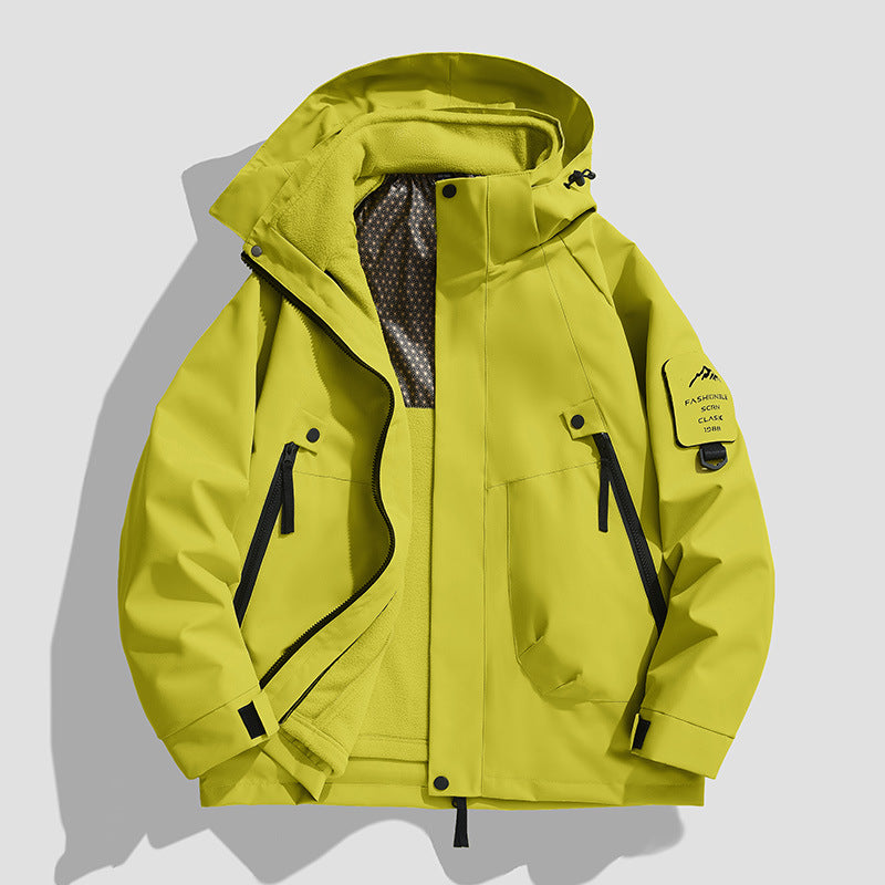Męski Wodoodporny Utility Kurtka softshell z Kaptur, Diagonal Kieszenie na zamek &amp; Regulowany Rękaw Straps