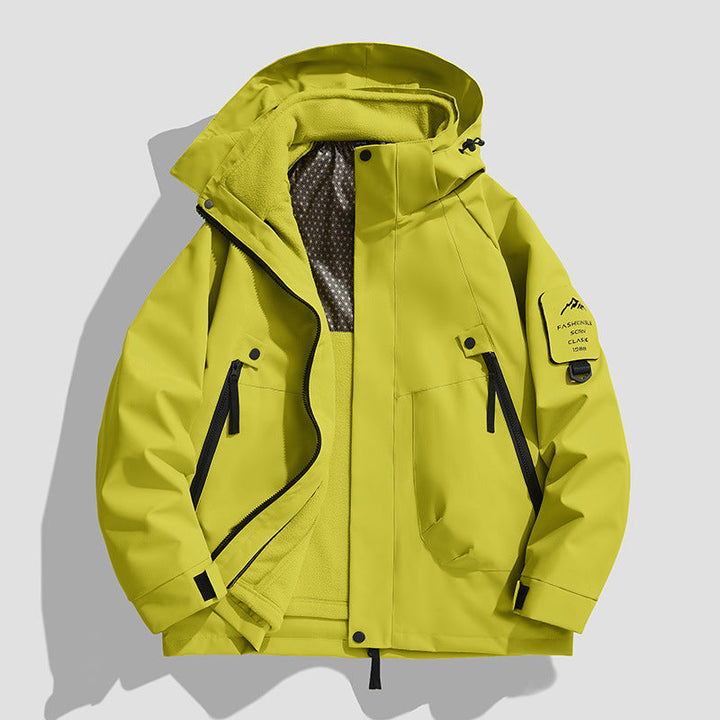 Męski Wodoodporny Utility Kurtka softshell z Kaptur, Diagonal Kieszenie na zamek &amp; Regulowany Rękaw Straps