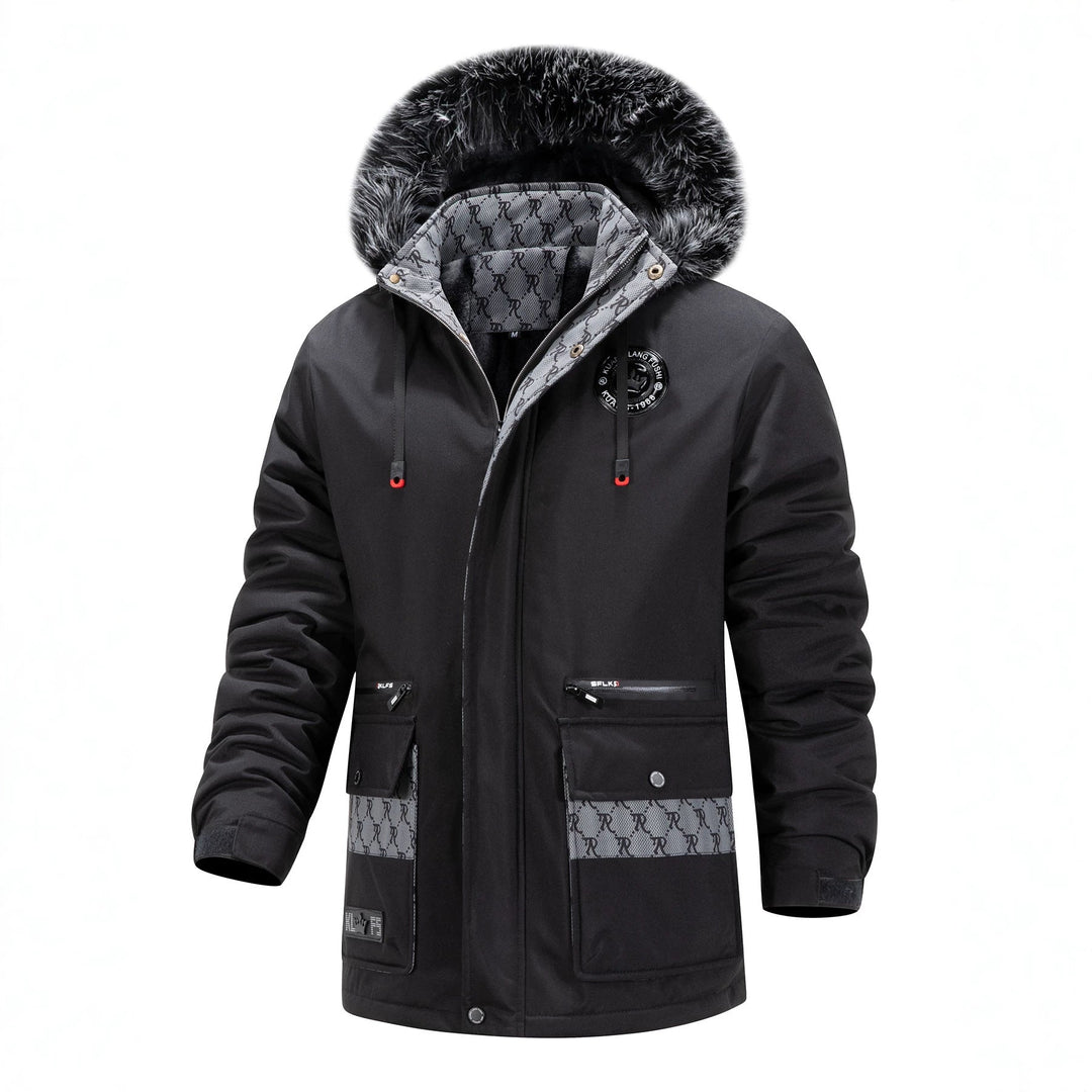 Męska długa termiczny parka z kapturem, Logo Lwwg i Multifunctional kieszeniami
