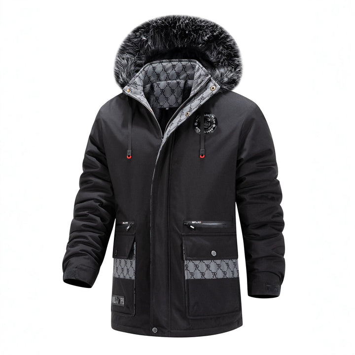 Męska długa termiczny parka z kapturem, Logo Lwwg i Multifunctional kieszeniami