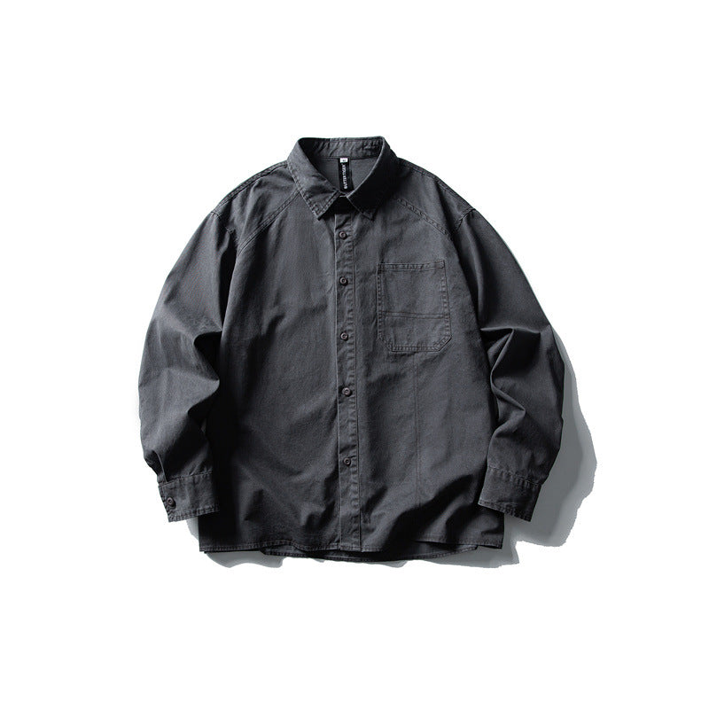 Męska oversize kurtka koszulowa z trwały bawełna twill z naszywka klatka piersiowa kieszenią i straight dół