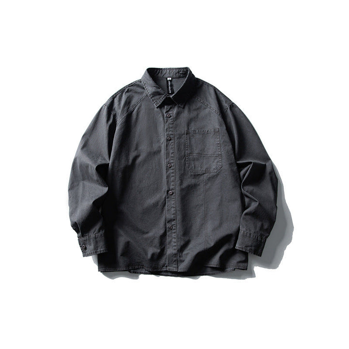 Męska oversize kurtka koszulowa z trwały bawełna twill z naszywka klatka piersiowa kieszenią i straight dół