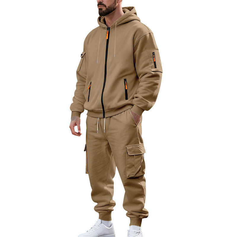 Męska nano miejski funkcjonalny cargo sweat set z bluza z kapturem, zippered Kieszenie, i tapered cargo jogger