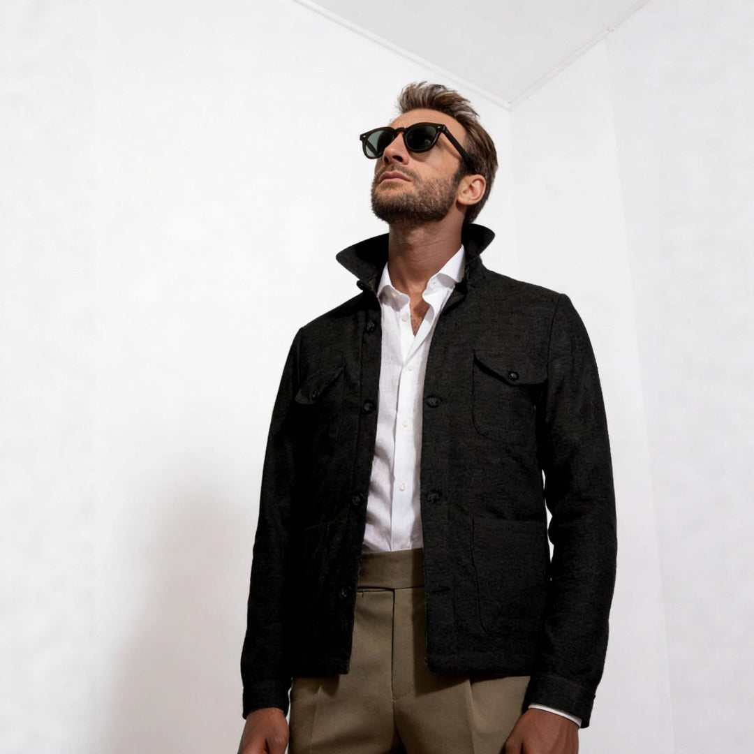 Męski Lekki Kurtka field wykonany z Cotton-Linen z Flap Kieszenie