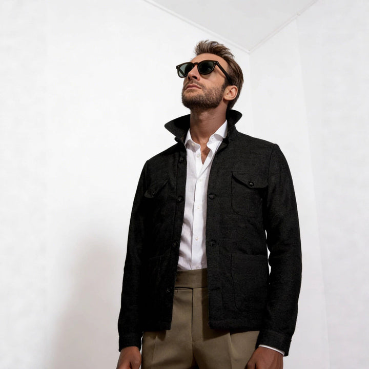 Męski Lekki Kurtka field wykonany z Cotton-Linen z Flap Kieszenie