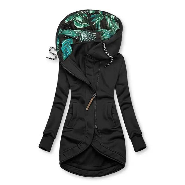 Damska z kapturem parka z asymmetric przodem zamkiem błyskawicznym i pikowana tropical lining hood Lumaza