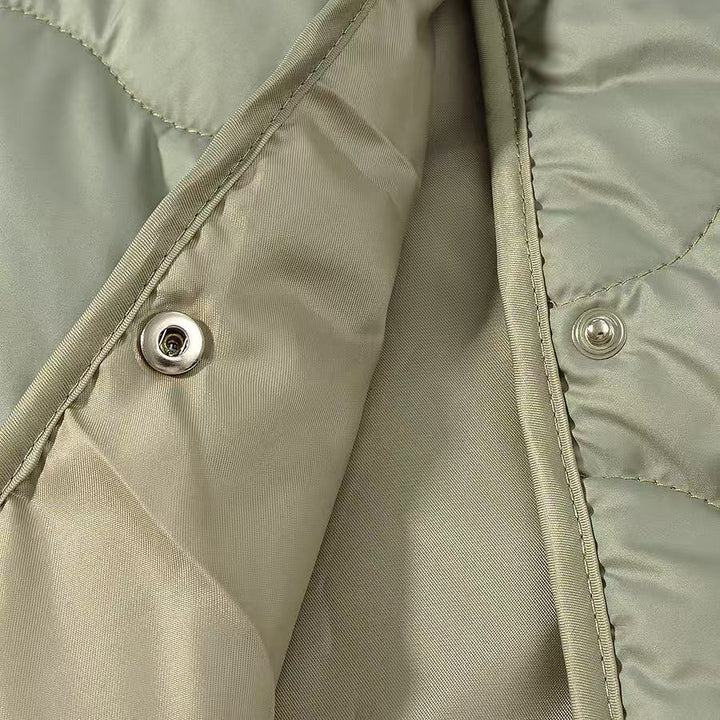 Damska oversize pikowana kurtka without kołnierzem z Snap guzikami Closure i Rounded dołem Lumaza