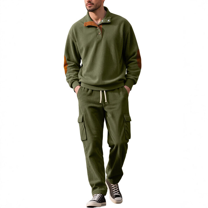 Męska strukturalny turtleneck pulower z Stójka, press stud listwa, i welur elbow patches