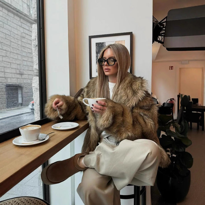 Damska Cozy imitacja-Fur kurtka z miękki Lwwg