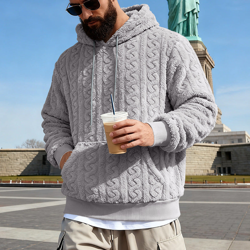 Męska Lined Sherpa Bluza z kapturem z Cable Dzianina Wzór i Kaptur