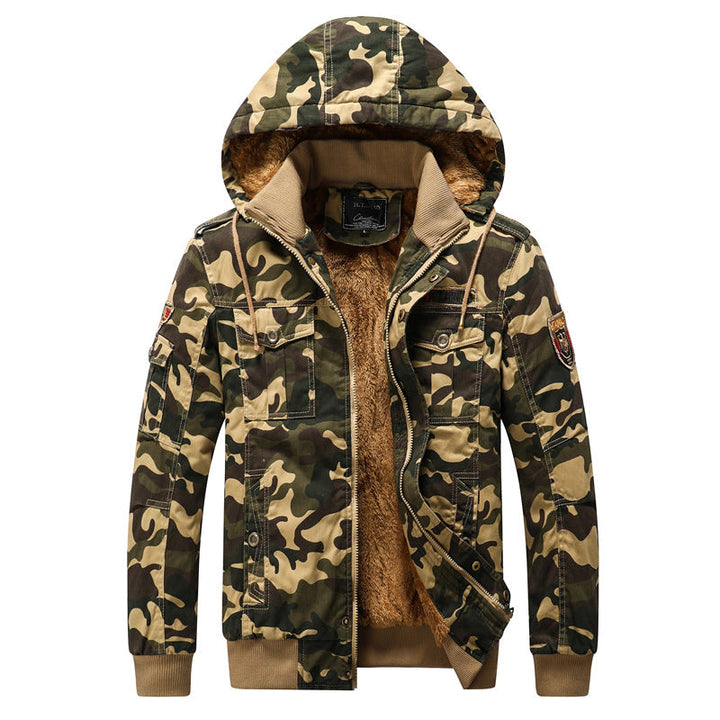 Męska ocieplana kapturemed parka w Moro Military styl z teddy Lwwg