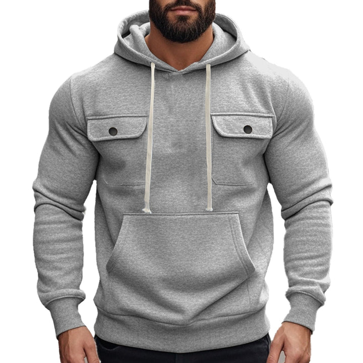 Męska sportowa bluza z kapturem z patch kieszenie z klapkami, kieszeń kangurka, i narrow Dół