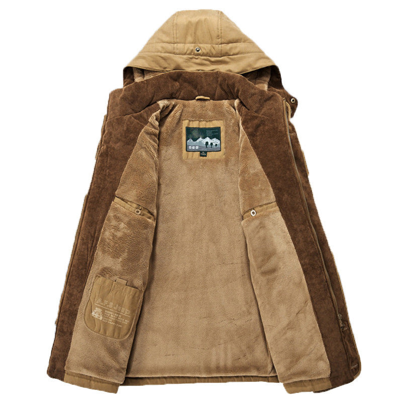 Męski solidny płótno field parka z sztruks kołnierz, zamek przód i multifunction kieszenie