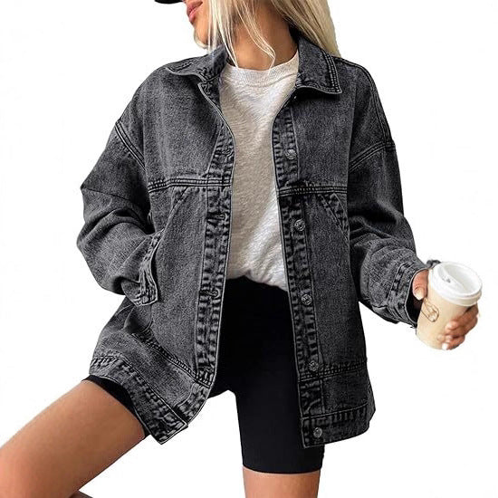 Damska oversize jeansy kurtka z boxy Cut i Distinctive Stitching Details Lumaza