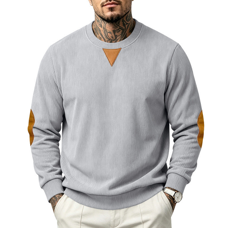 Męska Prążkowany Bluza z Skóra Wygląd Elbow Patches i Triangle Aplikacja