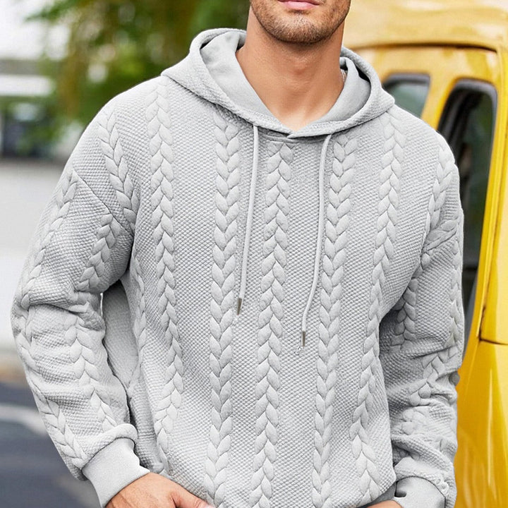 Męska strukturalny bluza z kapturem bluza z cable dzianina relief, ściągacz i kieszeń kangurka