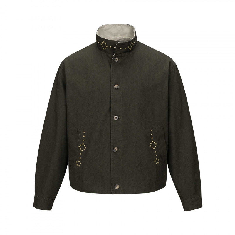 Męska krótka krój boxy canvas kurtka z studded detail i stójką