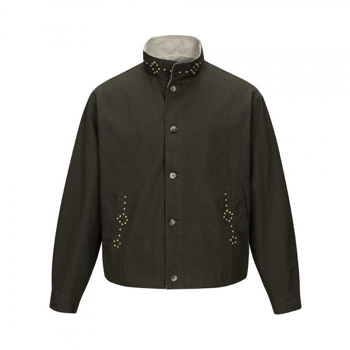 Męska krótka krój boxy canvas kurtka z studded detail i stójką