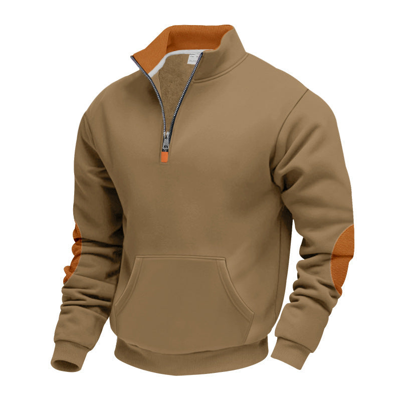Męska Nano Insulated Krótki zamek Pulower z Stójka Polar Podszewka Kieszeń kangurka i Zamsz Elbow Patches