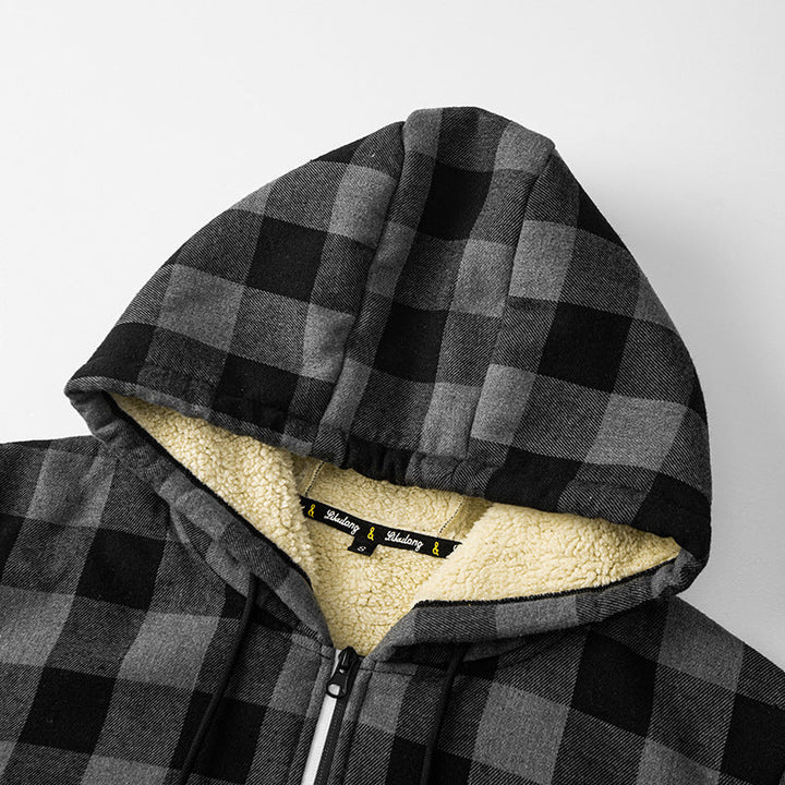 Męska checkered teddy polar kurtka z kapturem z Sherpa Podszewka i zamek