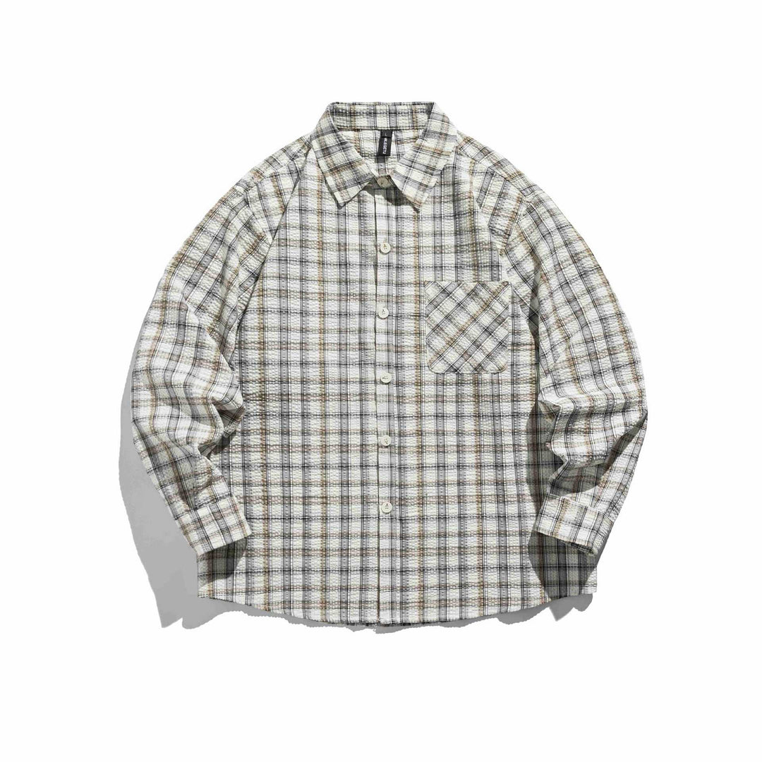 Damskie Oversize checkered kurtka koszulowa z pikowana structure