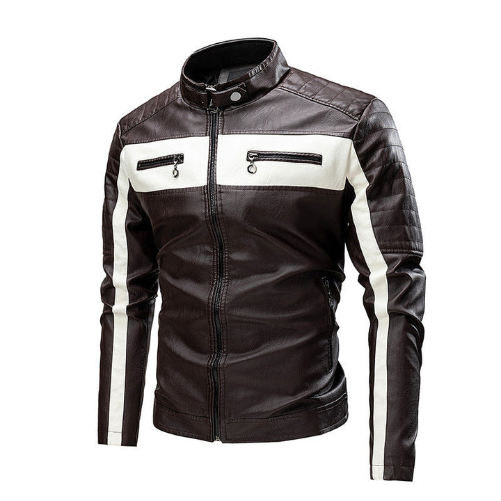 Męska biker skóra kurtka w colorblock design z ocieplana shoulder section i stójką