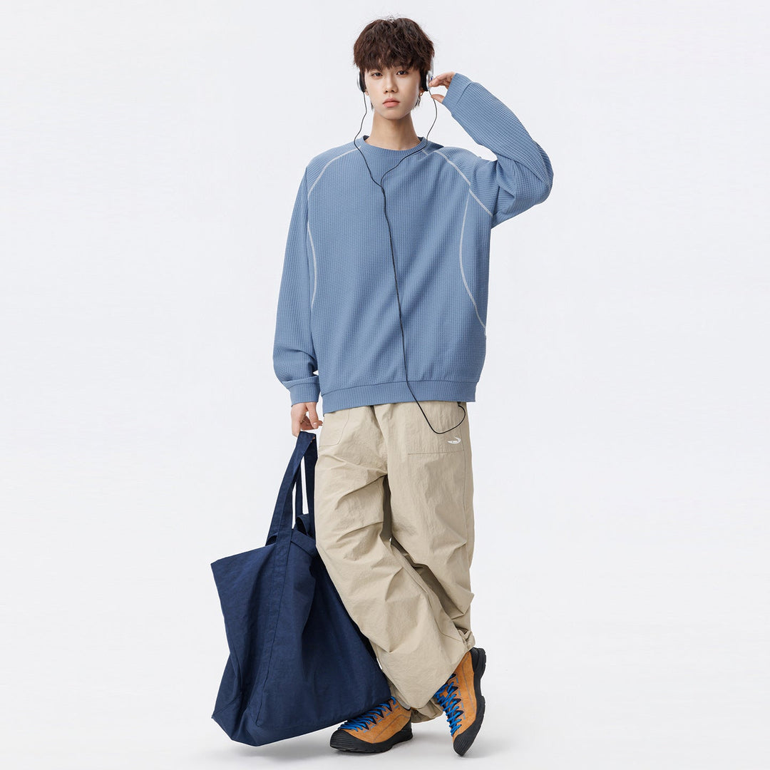 Męska Waffle Structure Oversize Bluza z Raglanowy Rękawy i Luźny krój