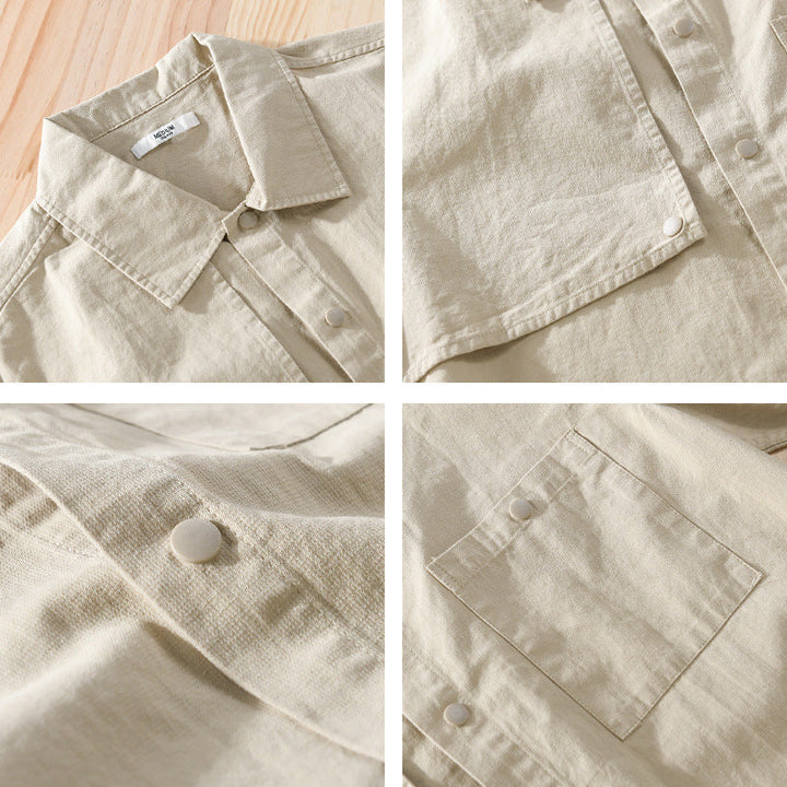 Męski Minimalist Bawełna Utility Koszula wierzchnia z Snap Placket i Kieszenie na piersi
