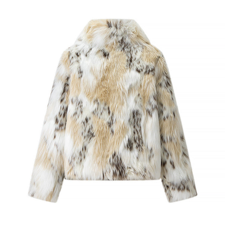 Damska krótka faux fur kurtka in patchwork look z high ze stójką Lumaza