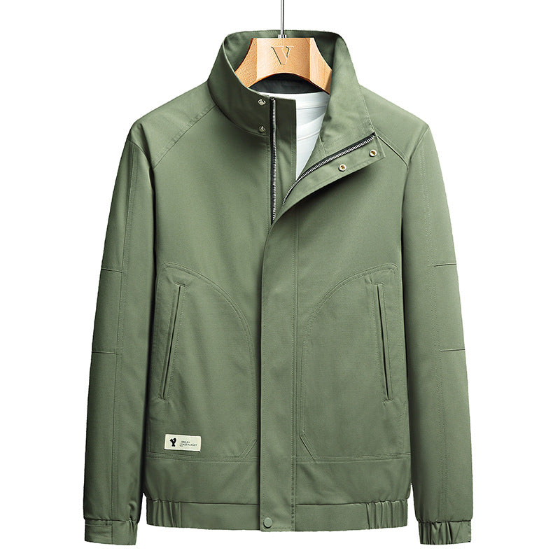 Męski lekki softshell przejściowa kurtka w użytkowy minimal styl z high-standing kołnierz i ukryty zamek