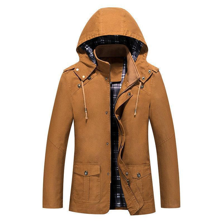 Męska Lekka Z kapturem Parka z W kratę Podszewka i Multi-Functional Kieszenie
