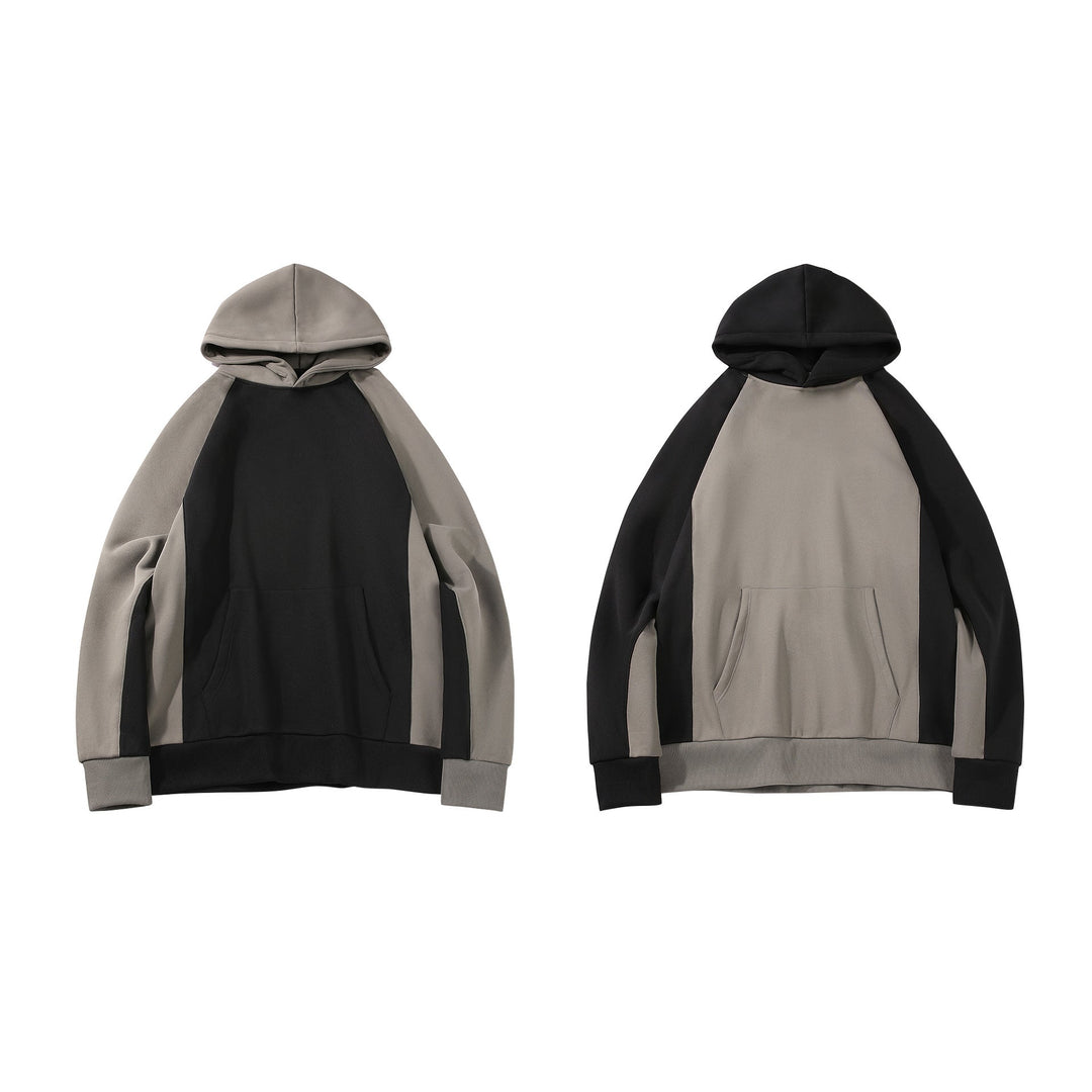 Herren Kapuzenpullover im Colourblock-Fason mit Raglanowyärmeln, Kängurutasche und geripptem Saum